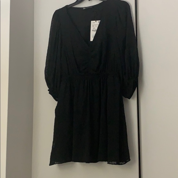 Zara Black Swiss Dot Dress With Balloon Sleeve - Picture 13 of 14